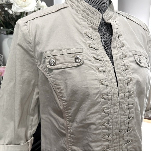 Dressbarn Military Inspired Cotton Utility Jacket Khaki Beige Size XL - Picture 6 of 16
